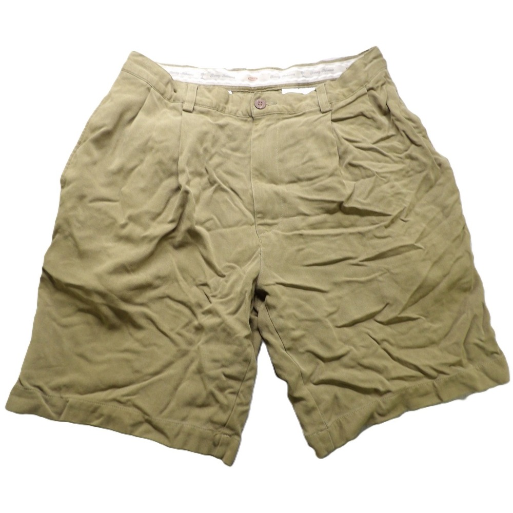 Tommy Bahama Men Pleated Silk Shorts Olive Green W32 Casual Golf Walking Outdoor
